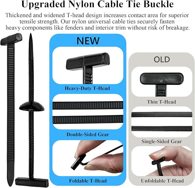50PCS Upgraded Nylon Universal Cable Tie Buckle,Self-Locking Multifunctional Zipper Clips, Zip Ties Heavy Duty with UV Resistance for Car Bumper Fender Repair, Home, Garden, and Outdoor Organization