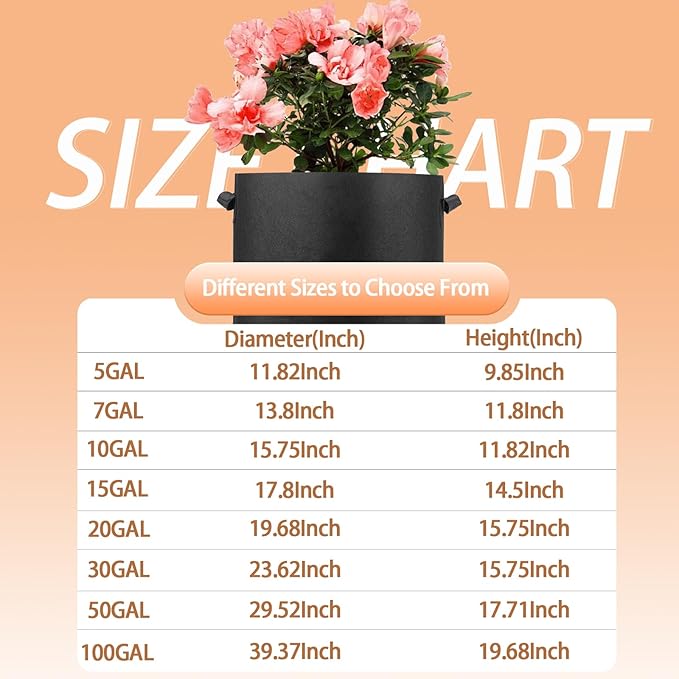 6-Pack 7 Gallon Grow Bags, 300g Non-Woven Fabric Planting Bags with Handles, Breathable Drainable Planter Bags for Vegetables, Flowers and Indoor Outdoor Gardening