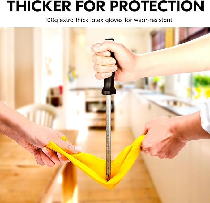 Vgo... 1-Pair Reusable Household Gloves, Rubber Dishwashing gloves, Extra Thickness, Long Sleeves, Kitchen Cleaning, Working, Painting, Gardening, Pet Care (Size M, Yellow, HH4601)