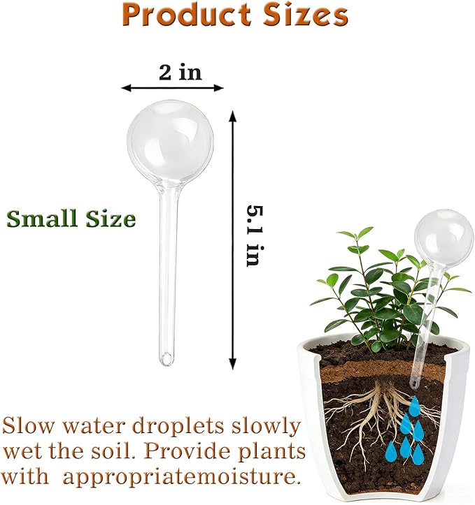 Plant Self Watering Devices – Automatic Watering Bulbs Self-Watering Stakes for Houseplants, Garden & Hanging Baskets Plant, Auto Waterer Globes Ideal for Vacation & Busy Schedules