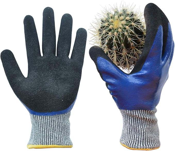Durable Gardening Gloves for Men, Heavy Duty Nitrile Garden Gloves, Double Coated Work Gloves, Cut Resistant, Puncture Proof, Water Resistant, Touch Screen (Large)