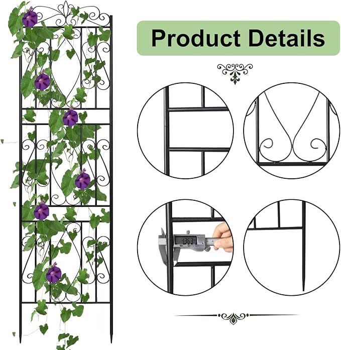 unho 2 Pack 71.6x20in Iron Arch Garden Trellis with Black Metal Coating–Perfect for Supporting Climbing Plants Outdoor, Roses, Vines, Flowers, and Vegetables
