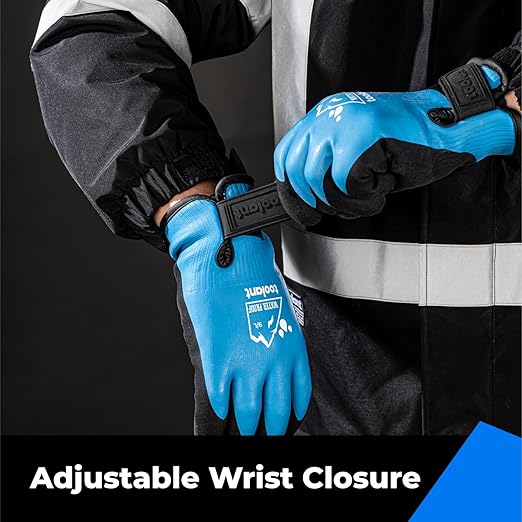 toolant 100% Waterproof Gloves for Men and Women, Winter Work Gloves for Cold Weather, Thermal Insulated Freezer Gloves, Touch Screen, With Grip, Blue, Small