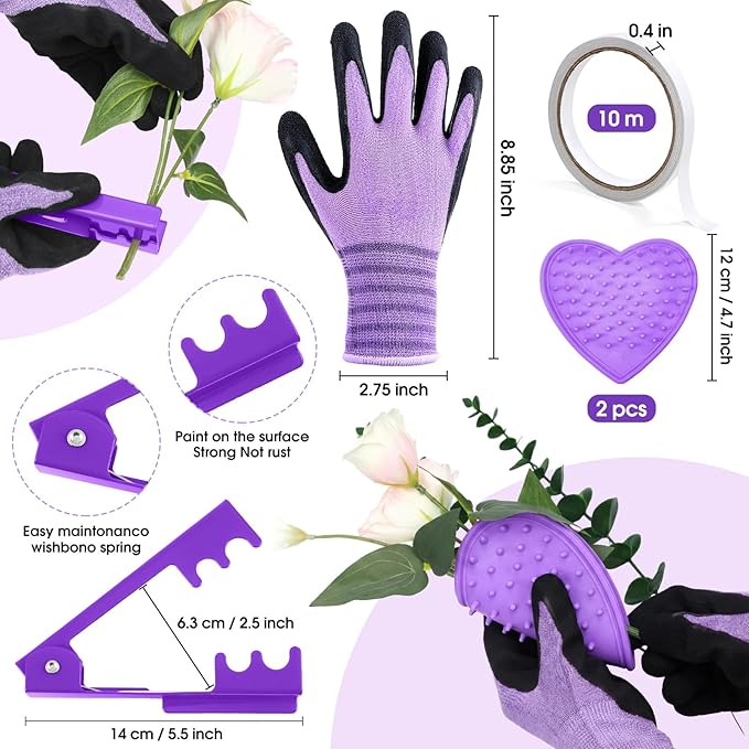 207 Pcs Flower Arrangement Supplies Florist Garden Tool Gift Kit for Women Mother's Day Include Purple Tool Bag Thorn Remover Rose Stripper Outdoor Hand Tools Stem Pruning Shear Gloves Stem Wire Etc