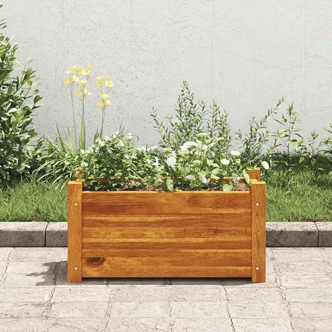 vidaXL Garden Raised Bed, Wooden Raised Flower Bed for Flowers and Plants, Solid Acacia Wood Planter, Outdoor and Indoor Use, Brown