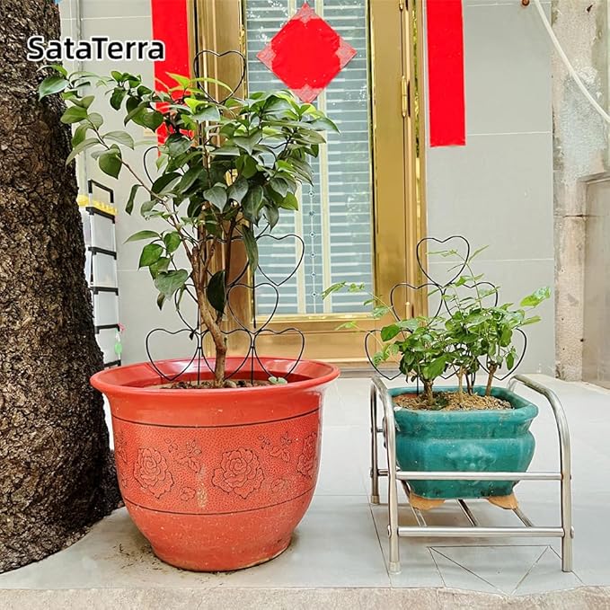 3 Pack 14'' Rustproof Black Heart-Shaped Metal Plant Trellis - Christmas Heart Decor for Indoor Outdoor Vines, Ivy & Flowers, Climbing Potted Plant Support Stand