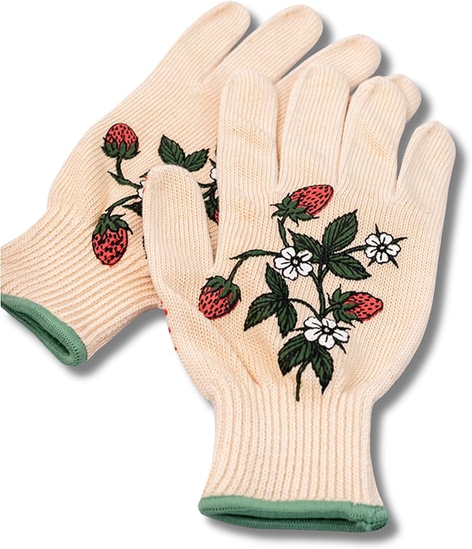 ban.do One Size Fits Most Gardening Gloves, Cute Outdoor Gloves with Silicone Gripper Dots, Strawberries