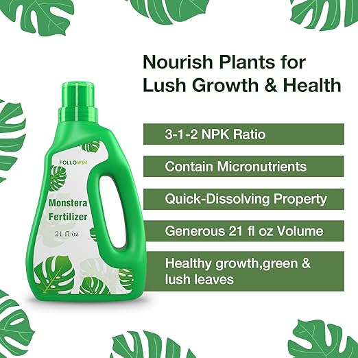 FOLLOWIN Monstera Fertilizer Liquid, 3-1-2 NPK Tropical Plant Food for Indoor Houseplants, Water Soluble Concentrated Formula with Micronutrients for Deliciosa Adansonii Albo Variegata, 21 fl oz