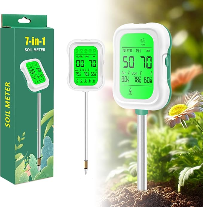 7 in 1 Digital Soil Humidometer,Measures Soil Ph,Humidity,Temperature,Light Intensity,Soil Efficiency,Air Humidity,Suitable For Garden And Outdoor Plants,Batteries Not Included