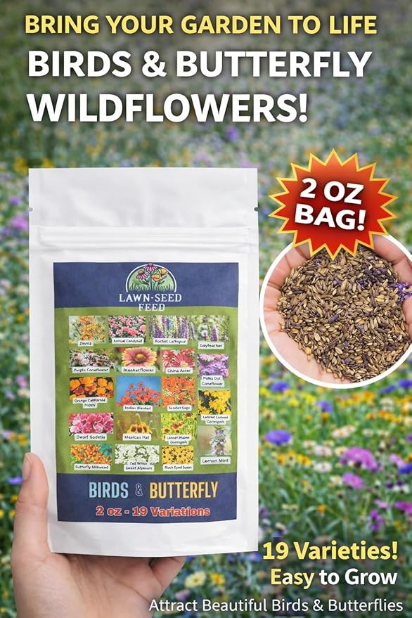 Birds & Butterfly Wildflower Seed Mix (2oz) Vibrant Pollinator Flowers that Attract Butterflies & Provide Seed for Birds