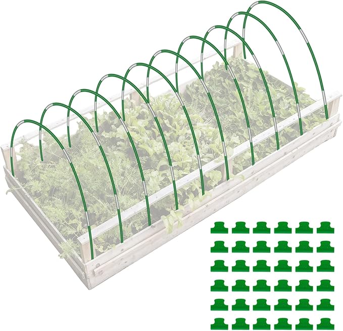Joyhalo Garden Hoops for Raised Beds, 50pcs (10 Sets) Fiberglass Hoops with PVC Coating, DIY Greenhouse Tunnel for Row Cover, Bird Netting & Plant Protection, Extend Growing Season
