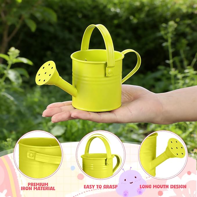 NUOBESTY 5Pcs Mini Kids Watering Can Set, Metal Cans Toddlers Small Long Spout Watering Can for Garden Play, Indoor Balcony Plants, Patio Flowers, Little Hands (Random Colors)