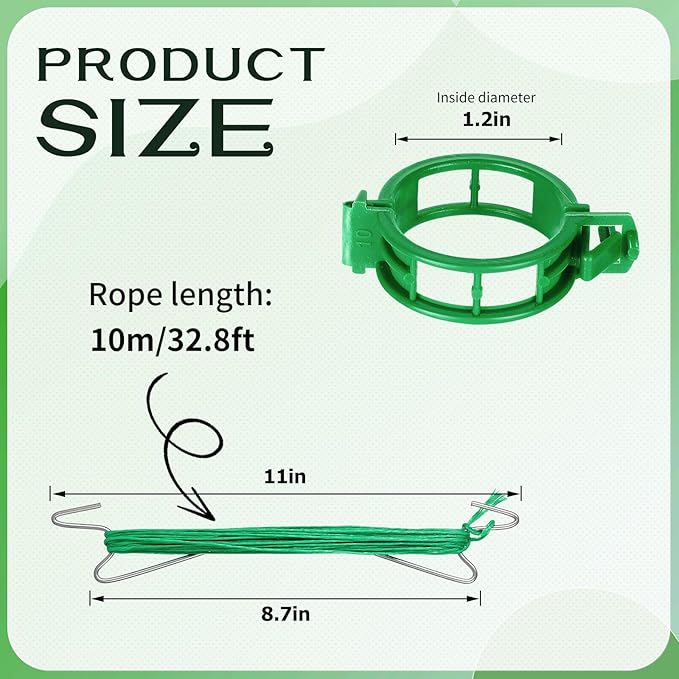 60Pcs Tomato Hooks with String with 33.3ft Twine & Tomato Clips, Tomato Holder Hooks to Prevent Tomatoes from Pinching or Falling Off（Green）