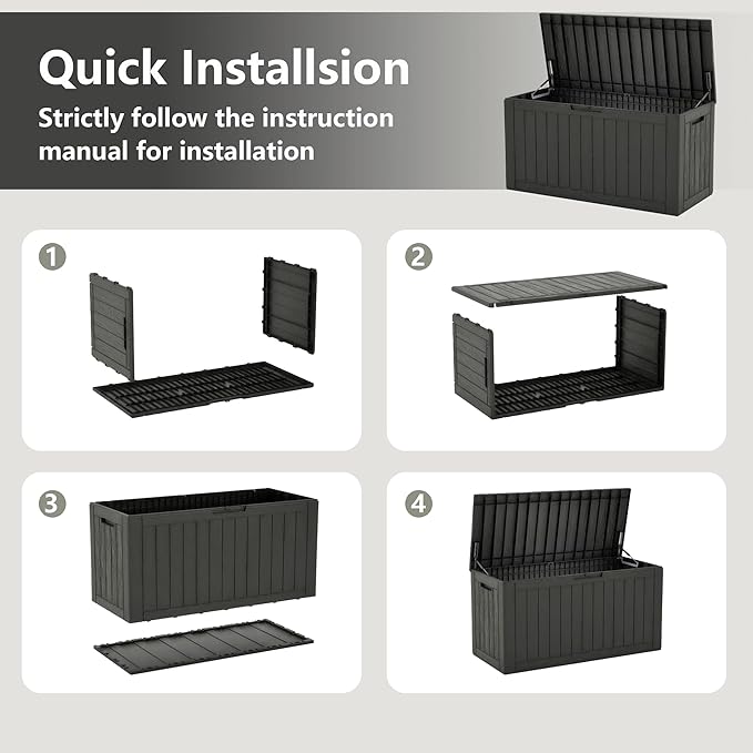 120 Gallon Outdoor Storage Box, Resin Deck Boxes Outdoor Waterproof For Patio Furniture, Garden Tools, Pool Supplies, Durable And UV Resistant, Lockable（Black）