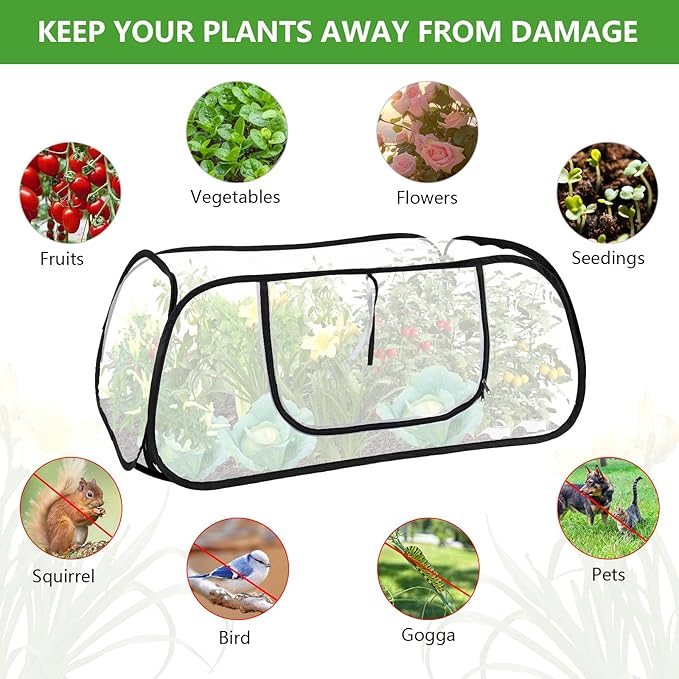 Pop Up Garden Mesh Plant Cover for Raised Beds, 47x20x16 Inch Outdoor Mesh Enclosure with Side Window & 4 Ground Stakes, Protects Fruits, Vegetables, Seedlings & Herbs (1 Pcs (47x20x16 Inch))