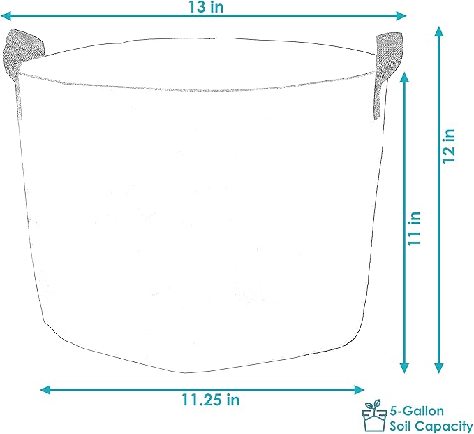 Sunnydaze 5-Pack of 5-Gallon Garden Grow Bags for Vegetables - Black 300 GSM Non-Woven Polypropylene Felt Fabric Flower Pots and Planters with Handles - Gardening Containers