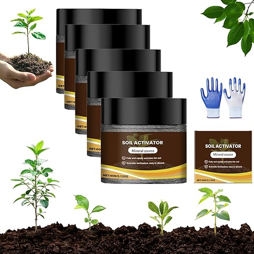 Soil Activated - Soil Activator for Plants, Organic Soils Activator & Plant Fertilizer for Raised Garden Beds, Potting Mix, and Seedling Compost Prevent Compaction, Promote Plant Rooting 60g (5)