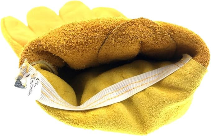 JZK Heavy duty Extra Large thorn proof gardening gloves for men, Yellow leather work gloves, full finger garden gloves, XL