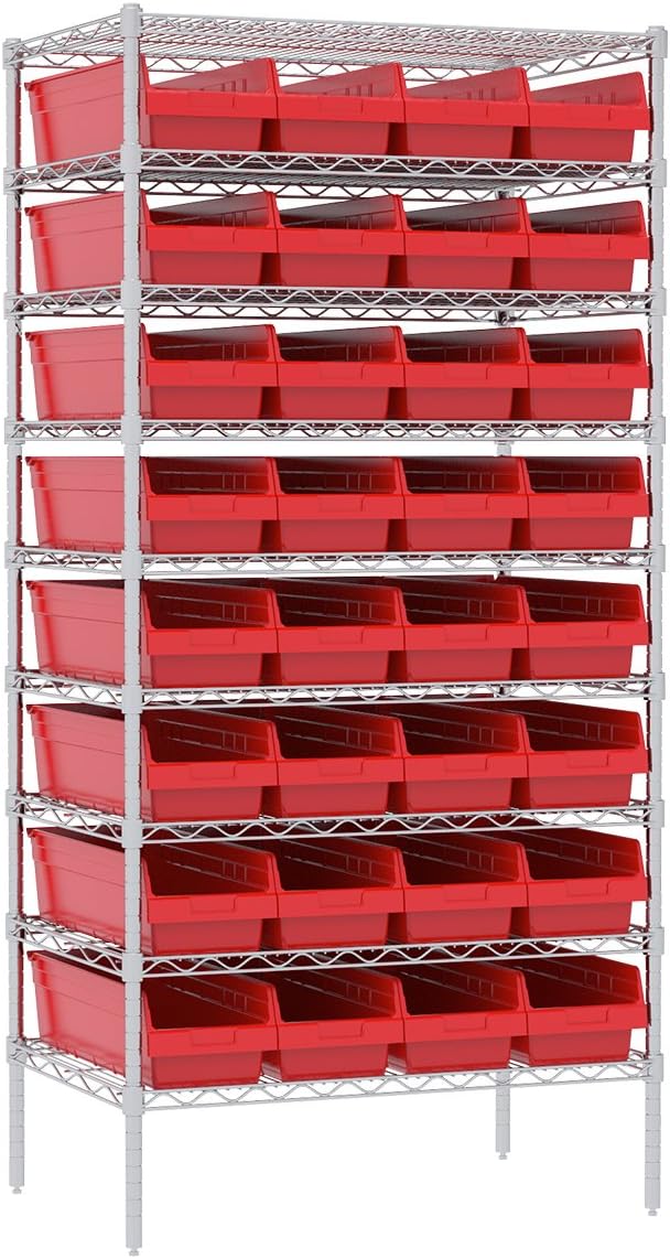 Akro-Mils 30084 Plastic Nesting ShelfMax Storage Bin Box, 24x8x6-Inch, Red (6-Pack)