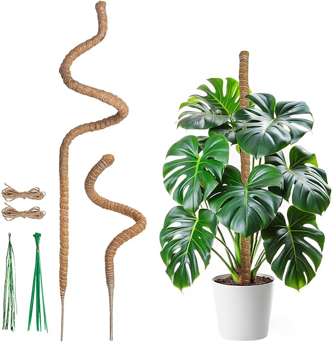 Mcbazel 2 Pack Bendable Moss Pole Kit (47" & 23") for Plants Monstera - Mixed Size Coco Coir Plant Support Stakes for Tall & Medium Indoor Vines - Flexible Totem Stick with Full Garden Ties