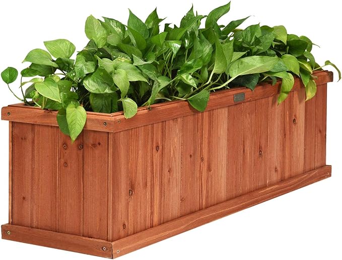 Giantex Raised Garden Bed Flower or Vegetable Planter Window Mounted Plant Box for Garden, Yard Wood Box for Planting, 40"x13"x12"