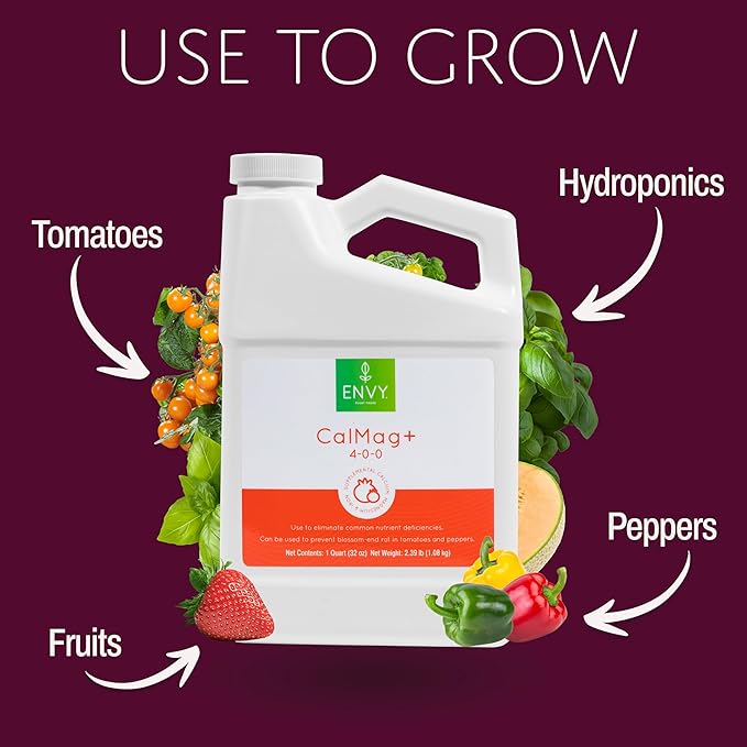 ENVY CalMag+ (4-0-0) Professional Grade Calcium, Magnesium and Iron Liquid Plant Food Supplement for Hydroponics & Soil (Quart)