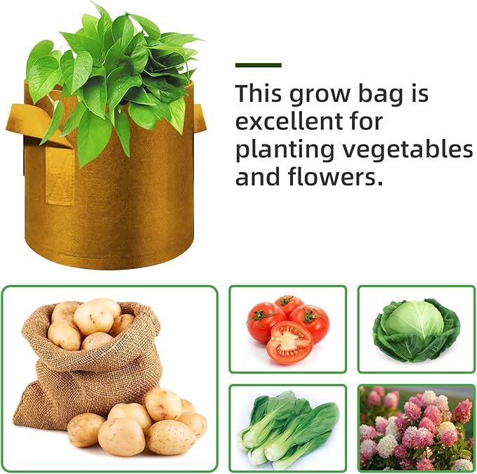 12-Pack 15 Gallon Plant Grow Bags, Thickened Nonwoven Fabric Pots with Handles, Vegetable Planter Bags Containers, Cloth Planters for Garden Vegetable/Flower/Plant/Fruits Outdoor (Brown)