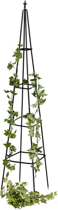 Evergreen Metal Garden Obelisk Trellis for Climbing Plants Outdoor, Indoor Plant Trellis for Potted Plants, Floral Pattern Arch Trellis (Black, 6 ft. Pyramid)