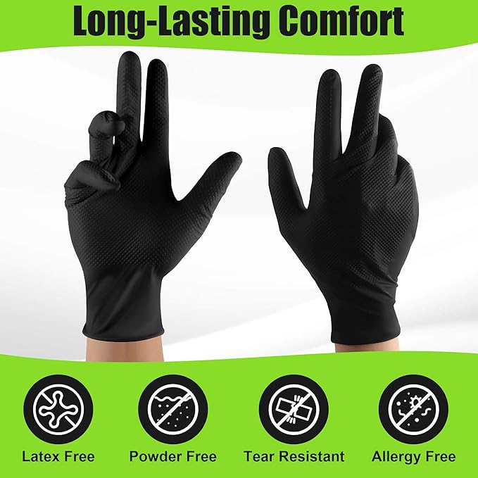 TREEGO 10 Mil Black Nitrile Gloves Bulk Case, 1000 Count X-Large — Heavy Duty Diamond Grip, Latex Free Disposable Gloves for Automotive, Industrial, Construction & Workshop Teams