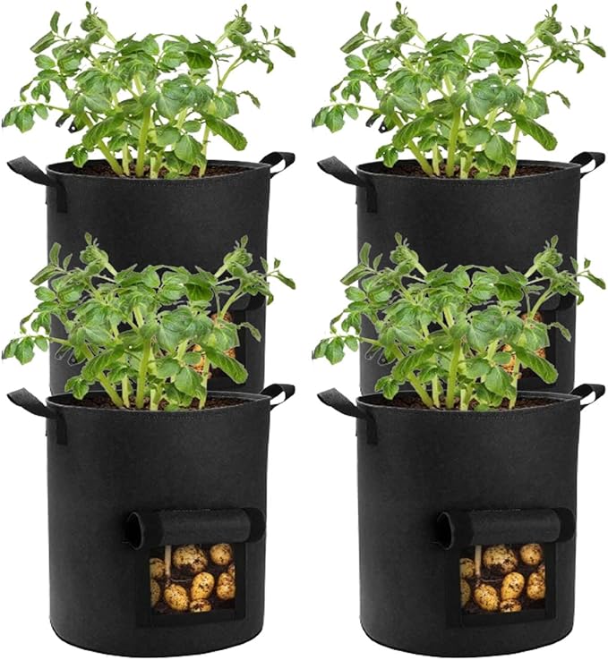 4 Pack 10 Gallon Potato Grow Bags with Flap and Handles, Heavy Duty Fabric Pots for Planting Potato,Carrots