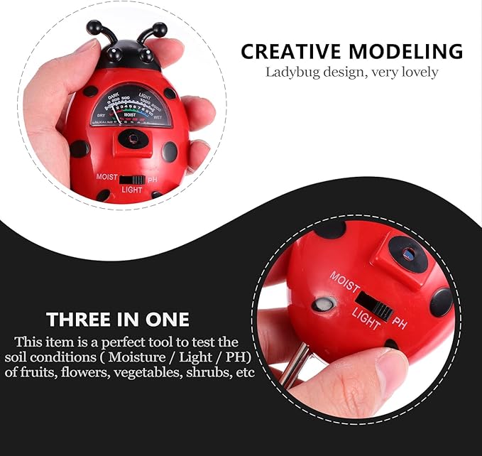 NUOBESTY 3-in-1 Ladybug Soil Tester Kit with Ph Meter, Moisture and Light Sensor for Garden, Lawn, and Indoor Plants