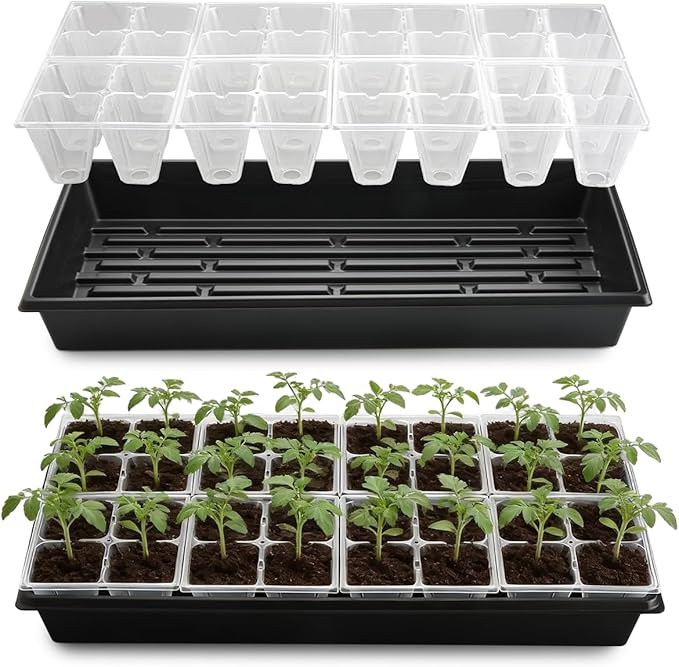 5 Pack Heavy Duty 1020 Trays and 40 Pack Clear 4 Cell Seed Starter Trays with Drainage Holes - Reusable Seed Starter Kit for Seed Germination & Plant Propagation (5 Sets)