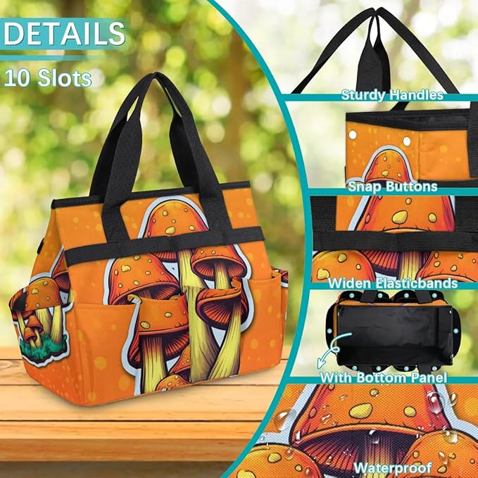 Garden Tool Bag Organizer Garden Tote Bag with Pockets Abstract Mushroom Tool Storage Organizer Gardening Tool Kit Holder 13" x 6.8" x 2.8"