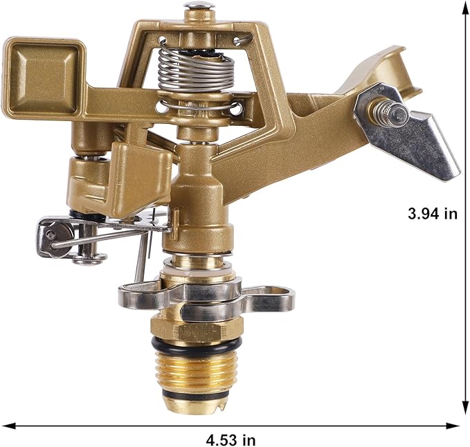 Biswing 1/2 Inch Impact Sprinkler 2 Pack, Heavy Duty Zinc Alloy Lawn Sprinkler Head with Nozzle, Adjustable 20-360 Degree Large Coverage Pattern, Watering Sprinkler for Grass Patio Garden Irrigation