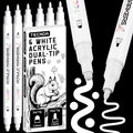 6 White Acrylic Paint Markers, Dual-Tip Acrylic Paint Pen for Rock, Fabric, Wood, Plastic, Canvas, Ceramic, Glass, Metal, DIY Crafts Art Supplies, Dot and Fine Tips