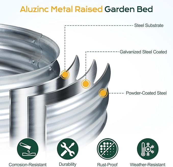 Aoodor Galvanized Raised Garden Bed Kit, 6 x 2 x 1 Ft, Oval Planter Boxes for Vegetables, Flowers, and Herbs, Outdoor Use, Silver