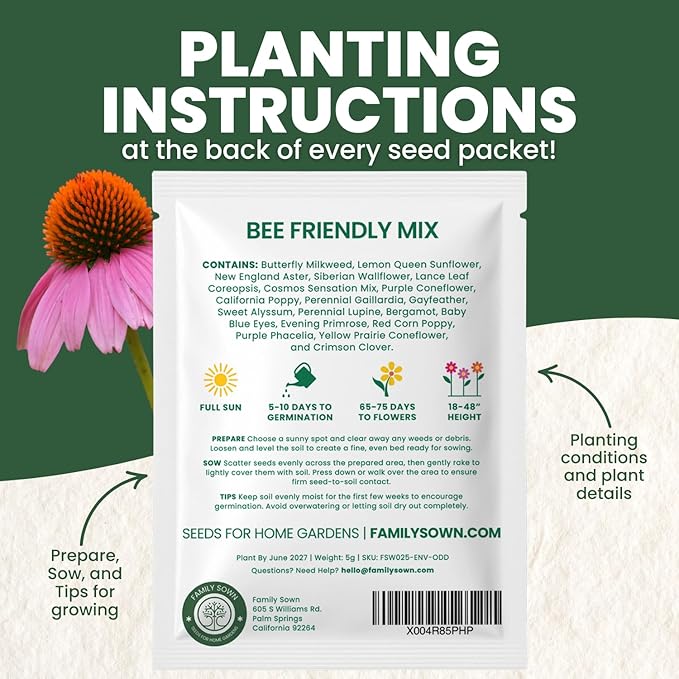 Bee Friendly Mix – 1,400 Seeds for Planting – 2026 Season – 5 Gram Pouch