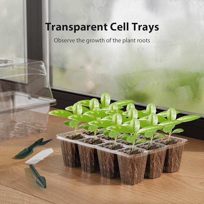 Seed Starter Tray, 20PCS Seed Starter Kit, Seedling Starter Trays with Heightened Lids for Seed Staring, Indoor Plant Germination Trays (12 Cells per Tray) Transparent