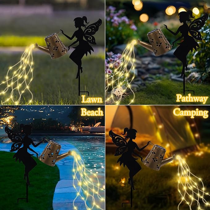 Afirst Solar Lights Outdoor Garden Decor Solar Fairy Decorative Stake Light with Watering Can Decorative Metal Outdoor Ornament for Yard Pathway Lawn Patio