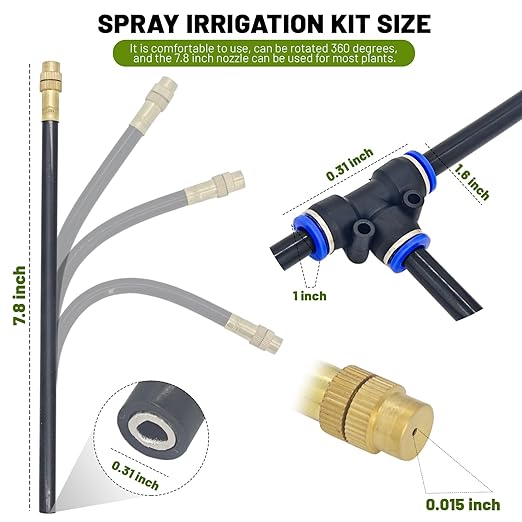 360° Adjustable Drip Irrigation System - 100FT Garden Watering System with 32 Nozzles, Garden Irrigation System, Greenhouse Accessories, Atomizing System for Yard, Lawn, Plants, 5/16 inch Tubing