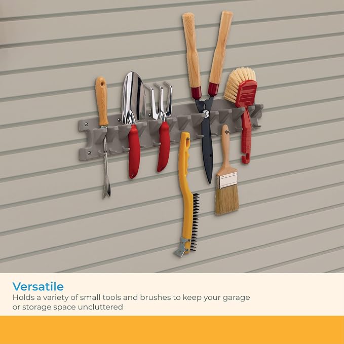 Suncast 2' Wall Mount Tool Organizer for Hanging Lawn and Garden Tools, 30 lb. Weight Capacity, Gray, Made in the USA