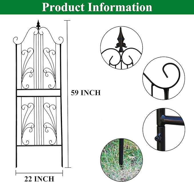 1 Pack Trellis for Climbing Plants Outdoor 59" H x 22" W Rustproof Sturdy Garden Trellis Climbing Plant Support Structure for Climbing Cucumber Tomato Rose Vegetable Flower Plant Trellises