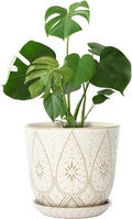 Gepege 10 Inch Plant Pot, Creamy White Ceramic Planter with Drainage Holes and Saucers for Plants Indoor and Outdoor Flower Pot