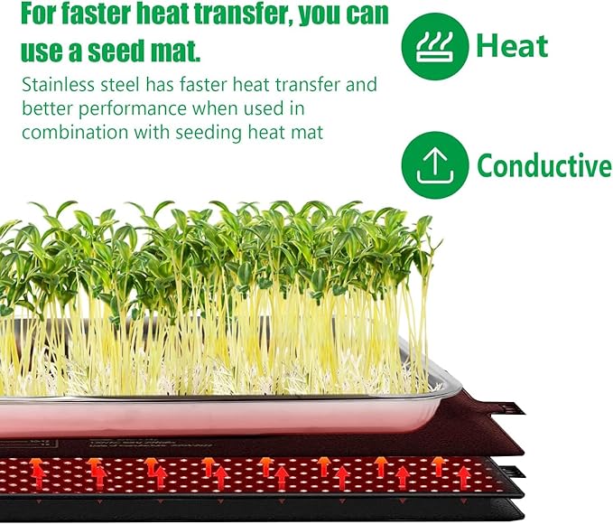 10 Pack Large Stainless Steel Seedling Trays, Heavy Duty Metal Water Catch Trays for Nursery Pots Transplant, Seed Germination & Propagation Flats (17.5 inch×13.56 inch, 1.18" Height)
