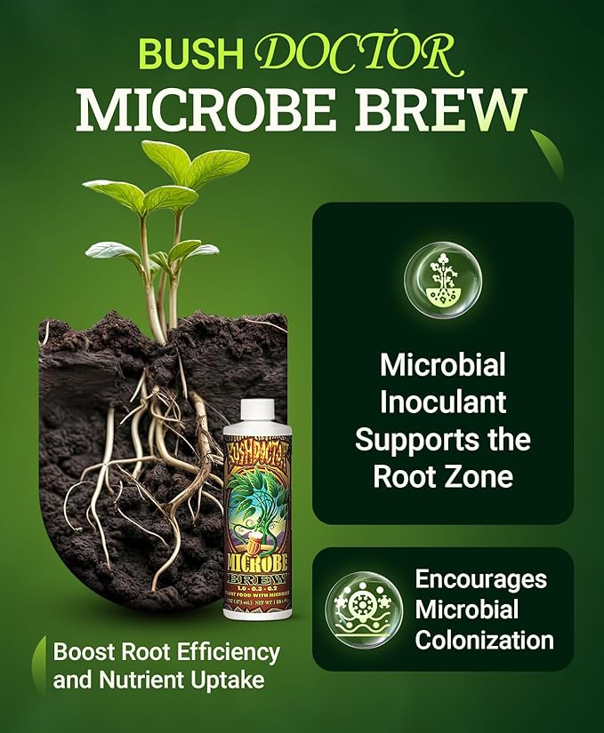 FoxFarm Bush Doctor Microbe Brew - Liquid Microbial Inoculant for Plants - Enhanced Root Efficiency & Nutrient Uptake - Supports Hydroponic & Soil Applications for Flowers, Vegetables & Trees - 1 Pint