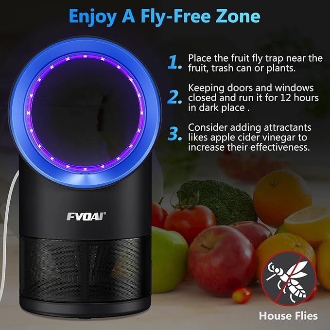 Fly Trap Indoor,Fruit Fly Traps for Indoors Mosquito Trap Indoor Insect Trap with Suction, Time Setting, Bug Light & 10 Pcs Sticky Glue Boards (Blue)