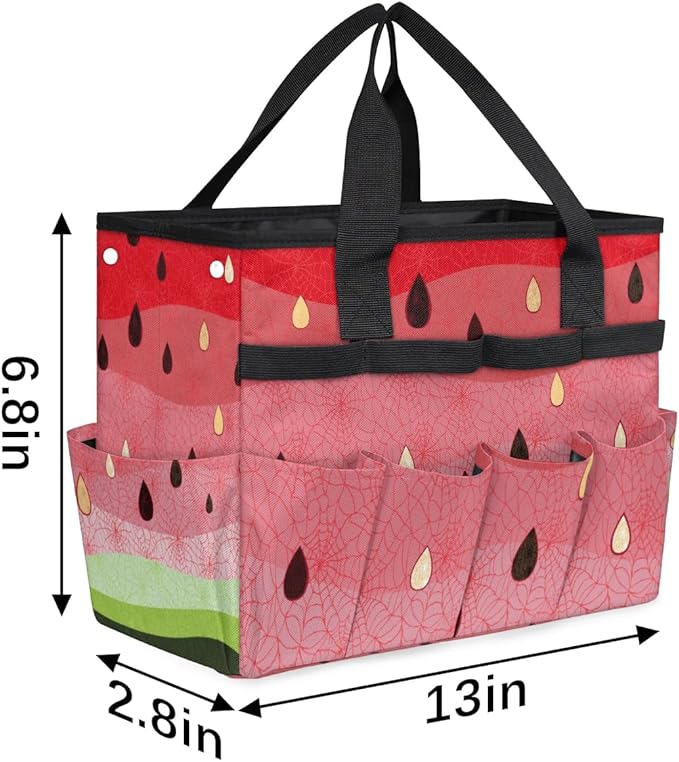 Garden Tool Bag Organizer Garden Tote Bag with Pockets Watermelon Slice Tool Storage Organizer Gardening Tool Kit Holder 13" x 6.8" x 2.8"