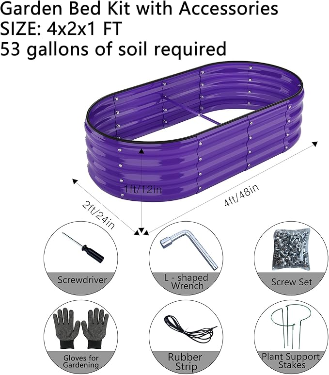 ZFHgarden Galvanized Metal Planter Raised Garden Bed Kit for Gardening Outdoor Garden Box Raised Flower Bed 2PC Purple 4X2X1FT