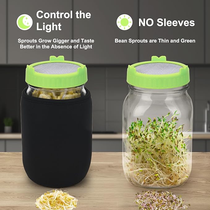  [Large Size] 68oz Sprouting Kit, 2 Sprouting Jar Kits, Wide Mouth Jars with Stainless Steel Screen Sprout Lid, 2000ml Sprouts Growing Kit, Seed Sprouter Set for Growing Broccoli, Bean, Alfalfa ﻿