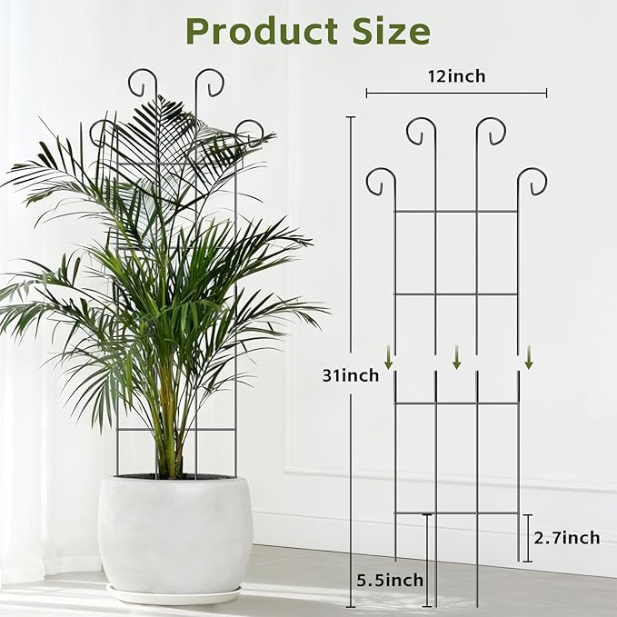Trellis for Climbing Plants Indoor, 4 Pack 31'' Metal Plant Trellis Indoor for Potted Plants, Sturdy Plant Support Outdoor for Ivy Pothos Monstera Hoya Flower Vine, Wave Shape